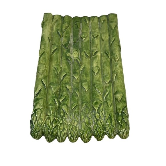 Duncans Vintage 1975 Ceramic Asparagus Side Serving Plate Textured Green - Picture 4 of 9